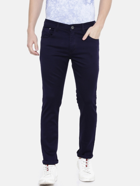 CINOCCI Men Navy Blue Slim Fit Mid-Rise Clean Look Stretchable Jeans