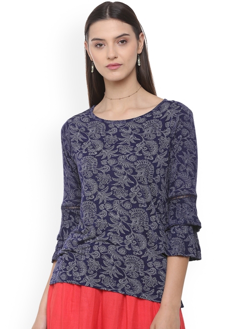 People Women Navy Blue Printed Top