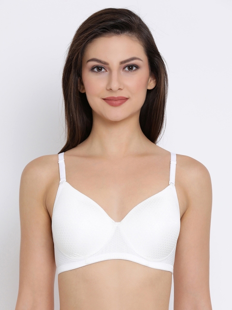 Clovia Padded Non-Wired Self Designed T-Shirt Bra, White