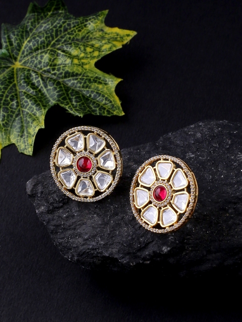Voylla Brass-Plated Gold-Toned & White Circular Studs