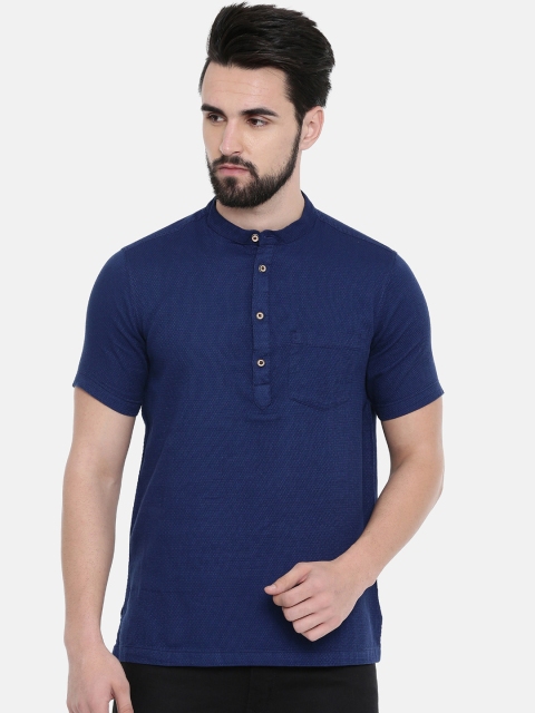 IMYOUNG Men Navy Blue Slim Fit Solid Casual Shirt