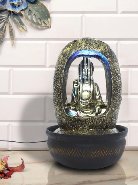 eCraftIndia Green & Gold-Toned Polyresin Water Fountain With LED Lights