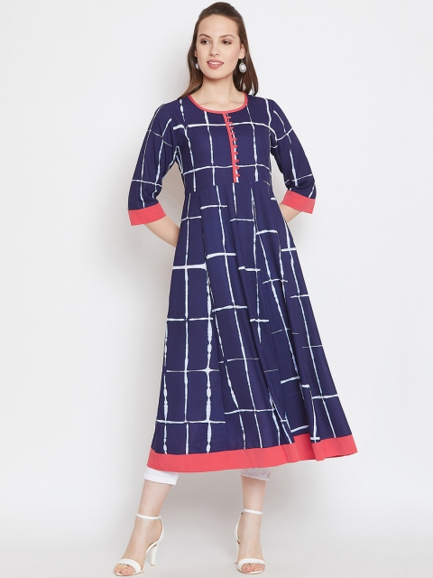 One of a Kind Women Blue Printed Anarkali Kurta
