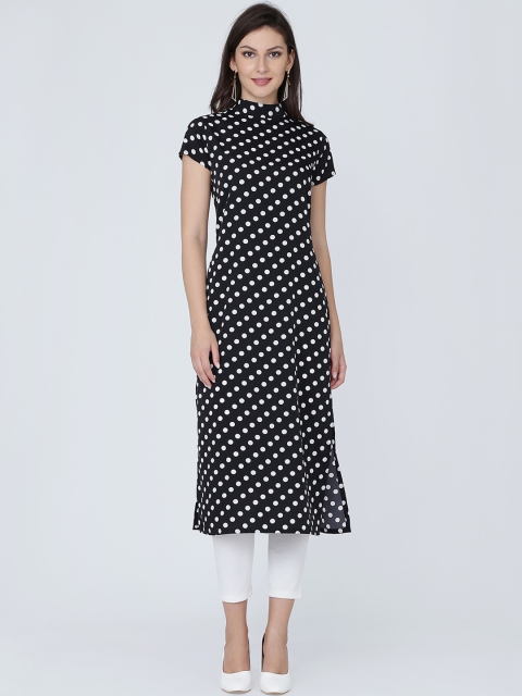 Ojjasvi Women Black & White Printed Straight Kurta