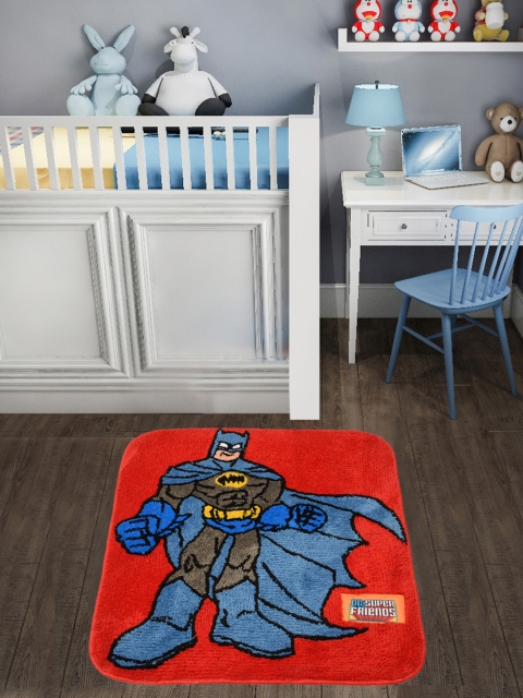 Saral Home Kids Red & Blue Batman Printed Microfibre Anti-Skid Bath Rug