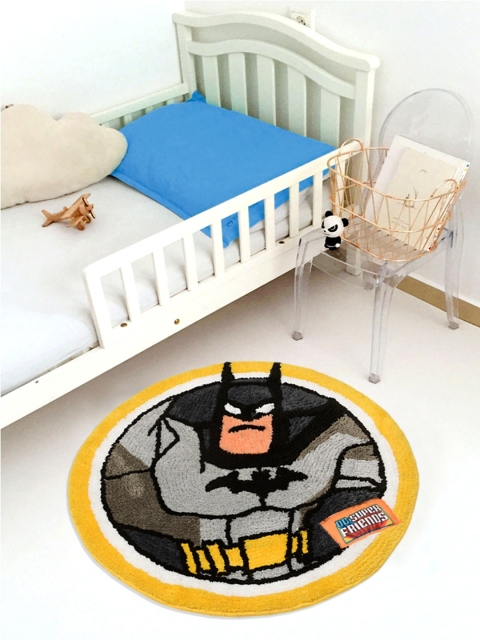 Saral Home Kids Grey & Black Batman Printed Microfibre Anti-Skid Bath Rug