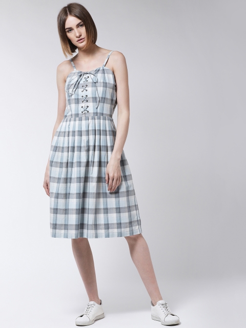 MAGRE Women Blue Checked Shirt Dress