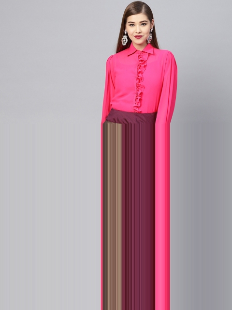 Inddus Burgundy Semi-Stitched Lehenga with Blouse