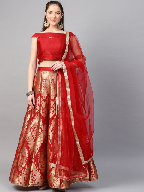 Inddus Red & Gold-Toned Solid Semi-Stitched Lehenga & Unstitched Blouse with Dupatta
Inddus Red & Gold-Toned Solid Semi-Stitched Lehenga & Unstitched Blouse with Dupatta