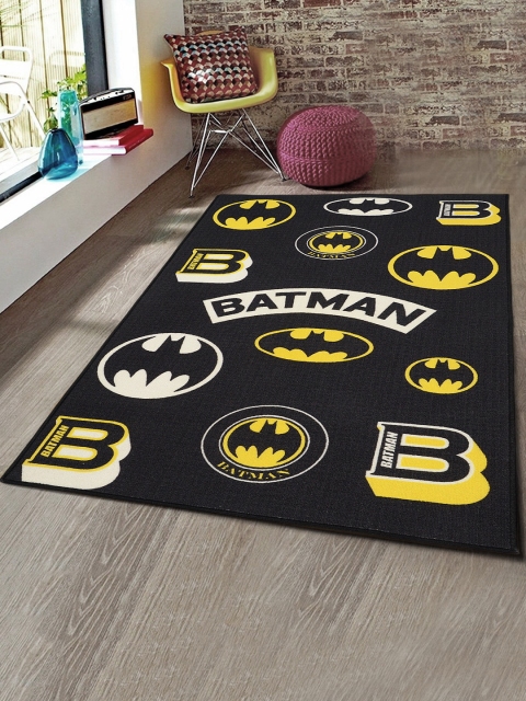 Saral Home Black Batman Printed Anti-Skid Carpet