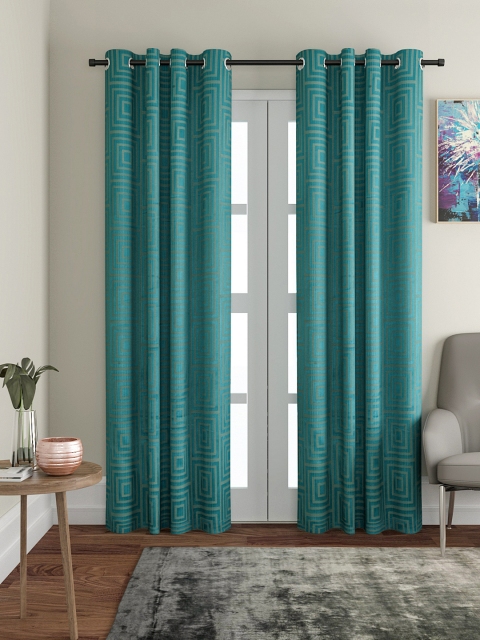 VRINDA Set of 2 Long Door Curtains, Blue