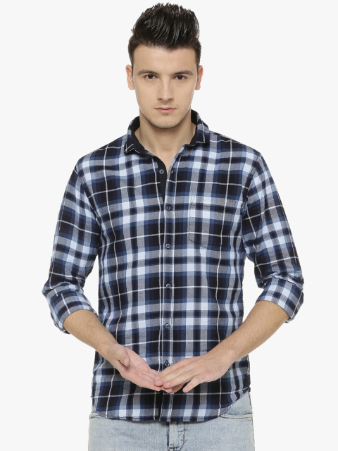 Campus Sutra Men Blue & White Regular Fit Checked Casual Shirt