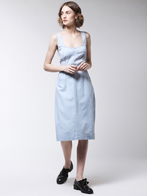 MAGRE Women Blue Solid Denim Sheath Dress