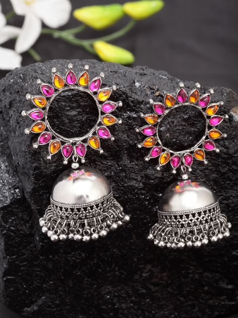 Moedbuille Pink & Orange Dome Shaped Enamelled Jhumkas