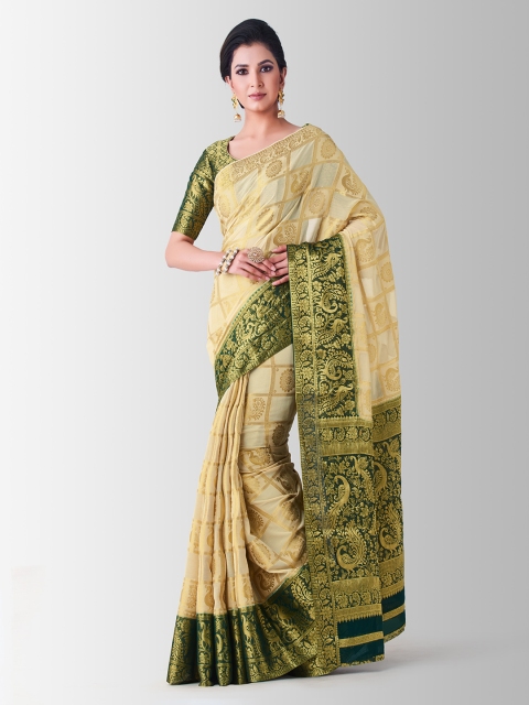 MIMOSA Beige Poly Chiffon Woven Design Kanjeevaram Saree