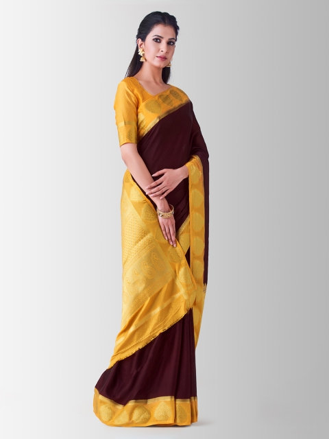 MIMOSA Burgundy Poly Crepe Woven Design Mysore Silk Saree