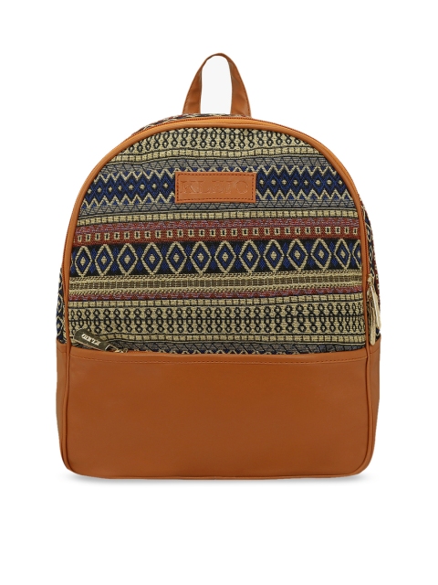 KLEIO Women Navy Blue & Brown Geometric Backpack