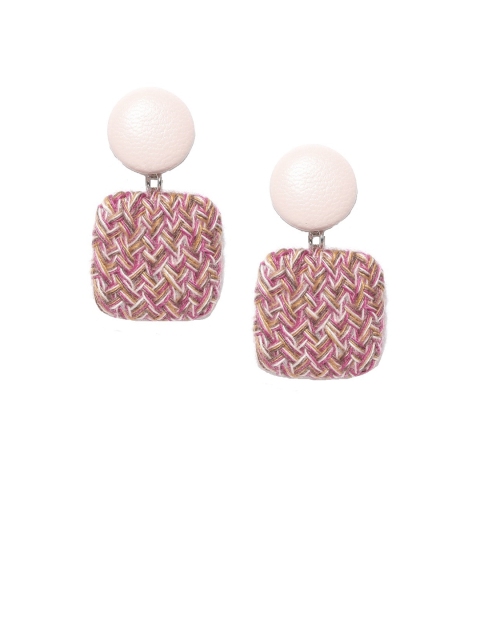 OOMPH Women Pink Handcrafted Square Drop Earrings