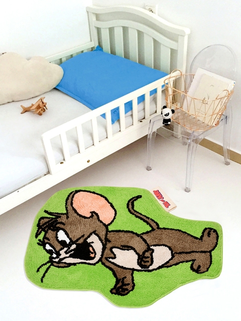 Saral Home Kids Green & Brown Printed Microfibre Anti-Skid Bath Rug