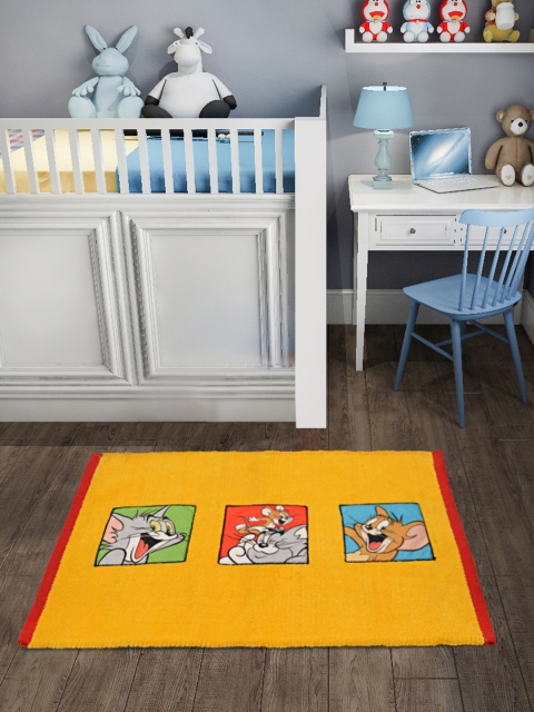 Saral Home Kids Yellow Printed Microfibre Anti-Skid Bath Rug