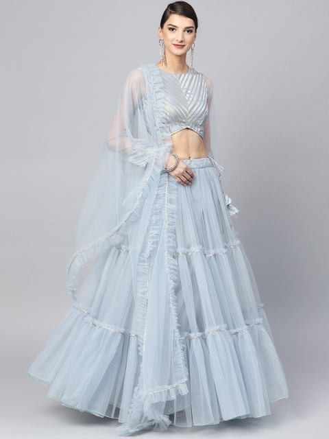 Inddus Blue Semi-Stitched Lehenga & Blouse with Dupatta