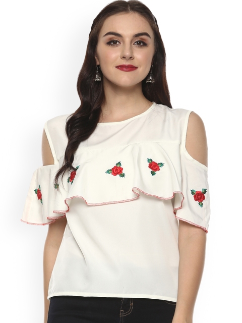 Bhama Couture Women Off-White Solid Pure Cotton Top