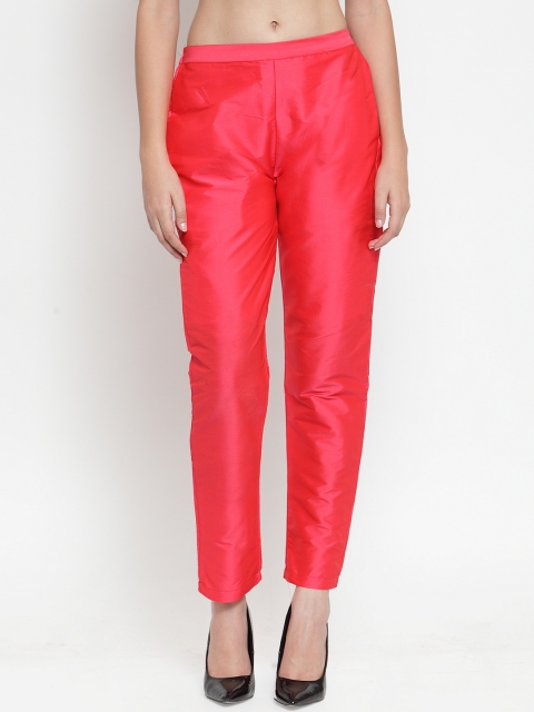 Just Wow Women Pink Regular Fit Solid Cigarette Trousers
