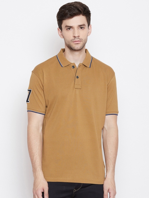Duke Men Brown Solid Polo Collar T-shirt