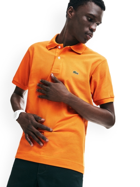 Lacoste Men Orange Solid Polo Collar T-shirt