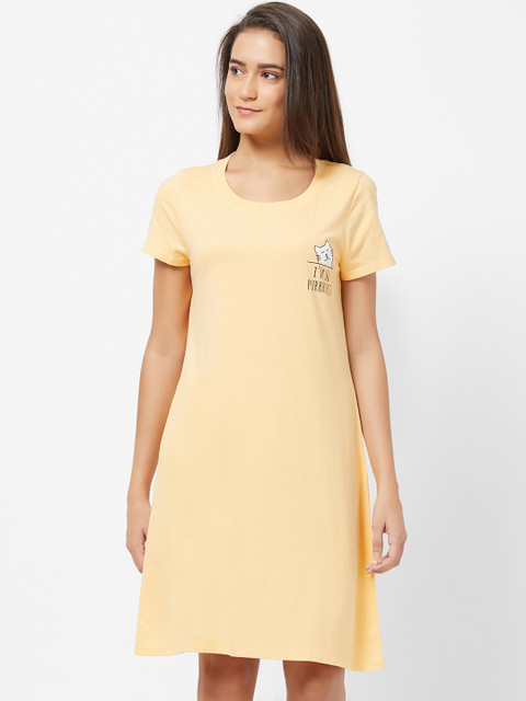SOIE Women Yellow Printed Nightdress, Cream
SOIE Women Yellow Printed Nightdress, Cream