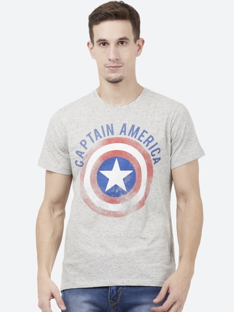 Free Authority Men Grey CAPTAIN AMERICA Printed Round Neck T-Shirt