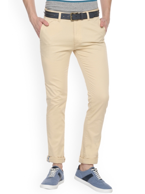 Van Heusen Men Beige Slim Fit Solid Regular Trousers