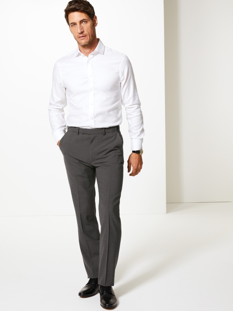 Marks & Spencer Men Grey Regular Fit Checked Formal Trousers