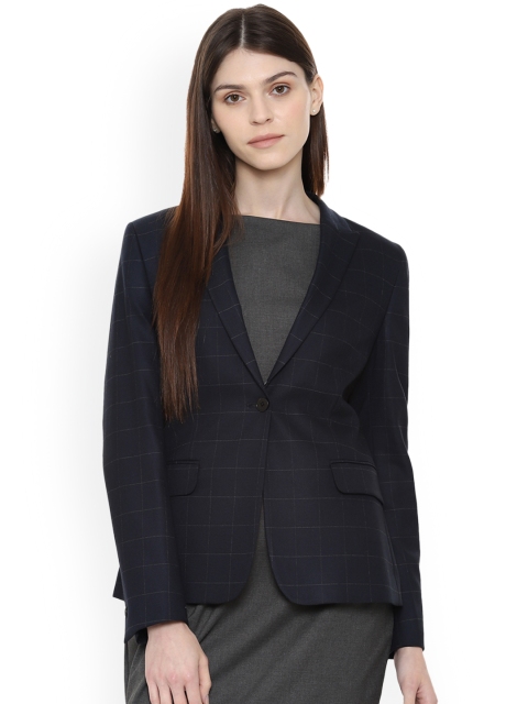 Van Heusen Woman Navy Blue Checked Single-Breasted Formal Blazer