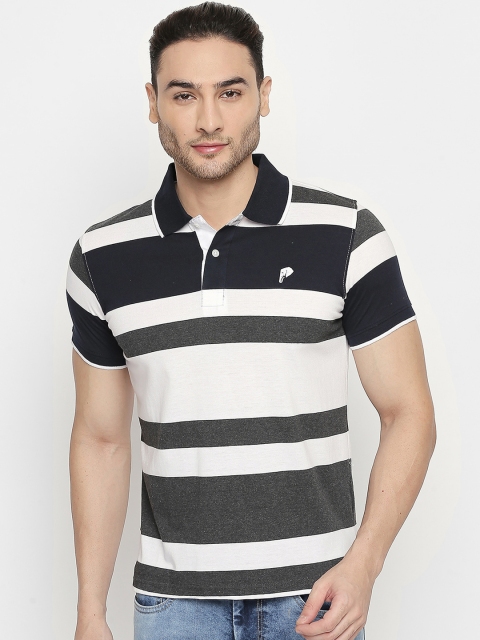 ZIDO Men Black Striped Polo Collar T-shirt