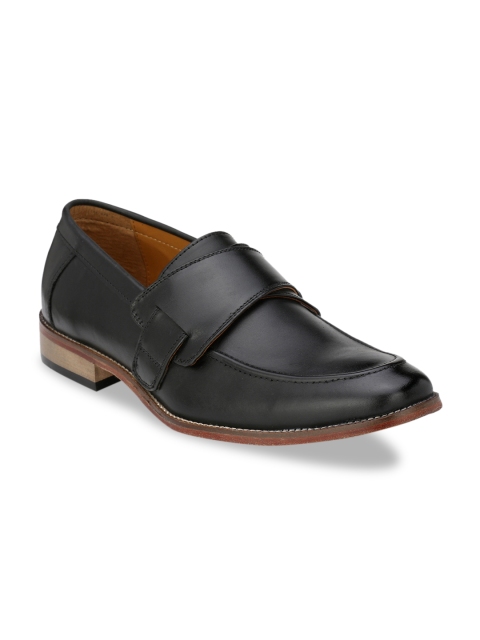 LUJO Men Black Solid Leather Handmade Formal Loafers