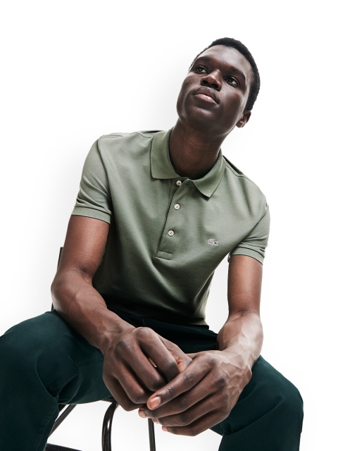 Lacoste Men Green Solid Polo Collar T-shirt