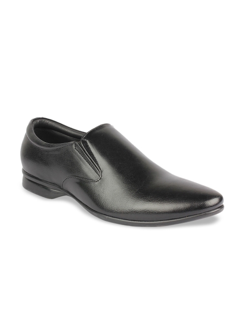 Egoss Men Black Leather Formal Slip-Ons
