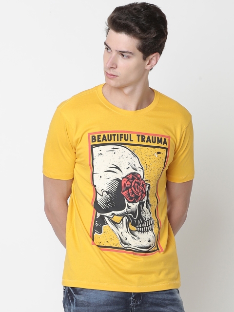 Newport Men Yellow Printed Round Neck T-shirt