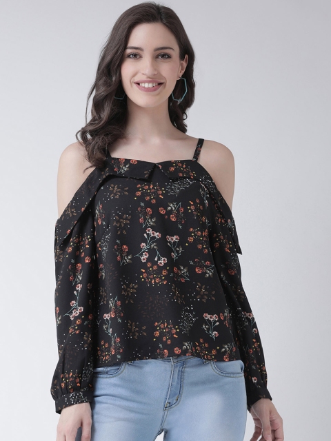 The Vanca Women Black Printed High-Low Top