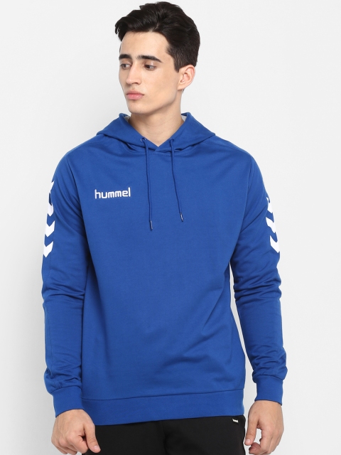 hummel Men Blue Solid Hooded Sweatshirt