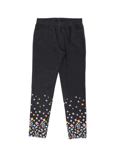 Pantaloons Junior Girls Black Skin Fit Printed Ankle-Length Leggings
