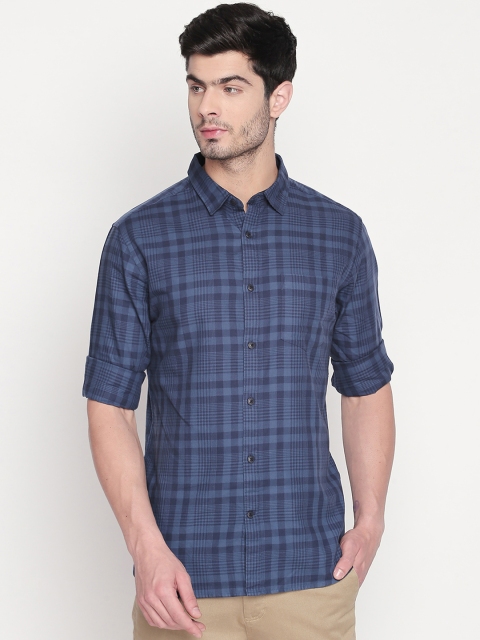 BYFORD by Pantaloons Men Blue Slim Fit Checked Casual Shirt