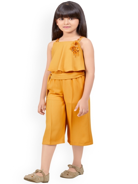 Tiny Baby Girls Mustard Yellow Solid Culotte Jumpsuit