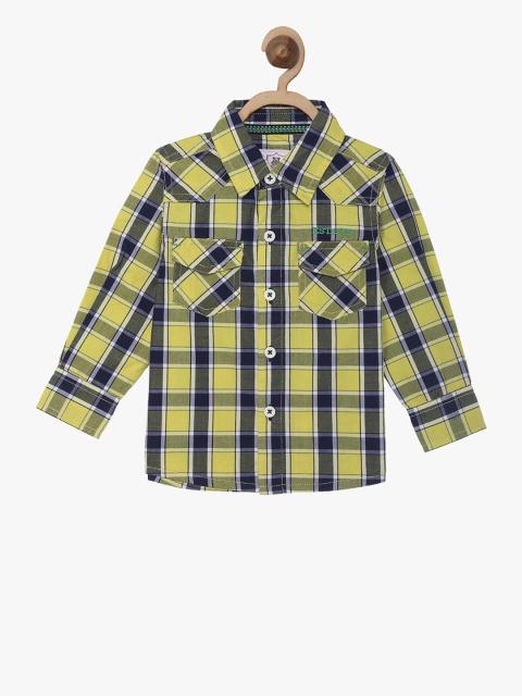 612 league Boys Yellow & Blue Regular Fit Checked Casual Shirt