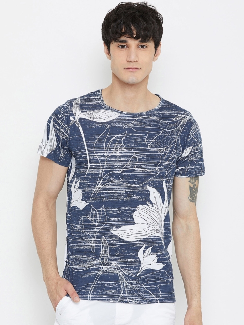 Wear Your Mind Men Navy Blue Printed Round Neck T-shirt