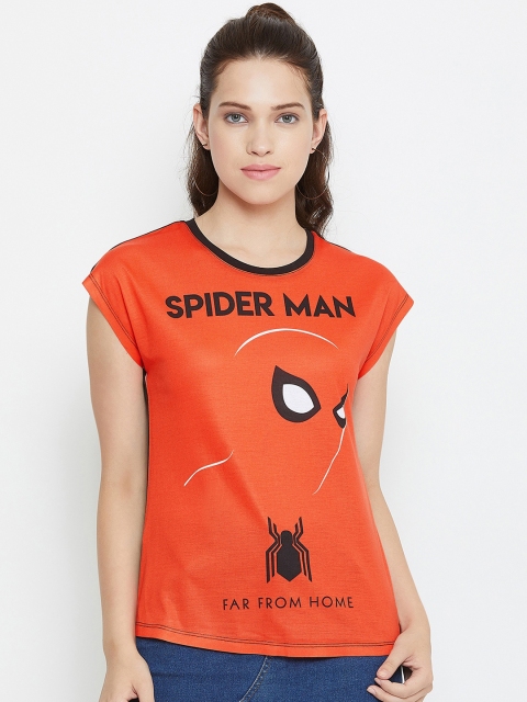 Marvel by Wear Your Mind Women Red & Black Printed Round Neck T-shirt