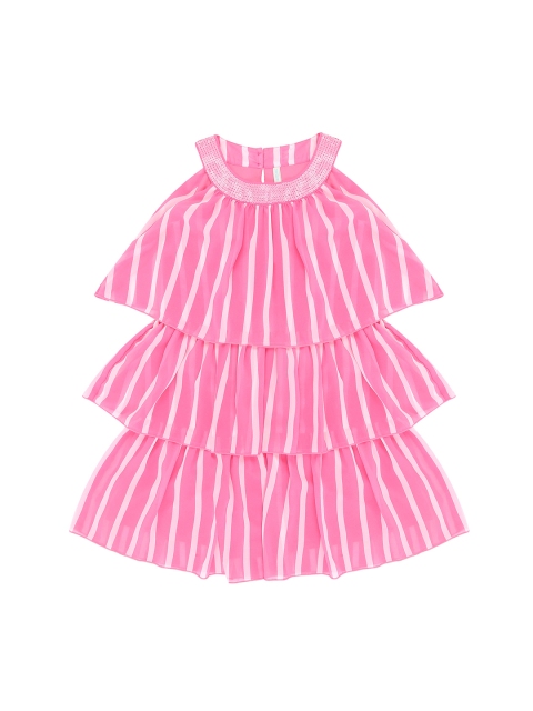 Pantaloons Junior Girls Pink A-Line Layered Dress