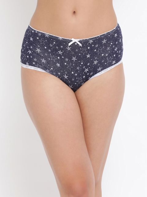 Clovia Women Navy Blue & White Printed Mid Rise Lace Hipster Briefs PN3288P08XL