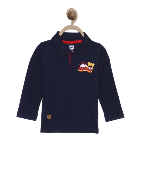 612 league Boys Navy Blue Solid Polo Collar T-shirt